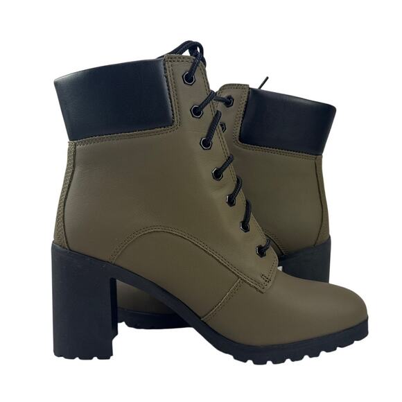 Timberland Allington Boots Heeled Womens 9 Olive Green Leather Lace Up Lug Sole - Picture 4 of 11